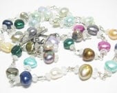 Gorgeous Colored Pearls, White Moonstone, Silver Necklace