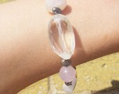 Rose Quartz, Pearl, Rainbow Moonstone, Chalcedony Silver Bracelet