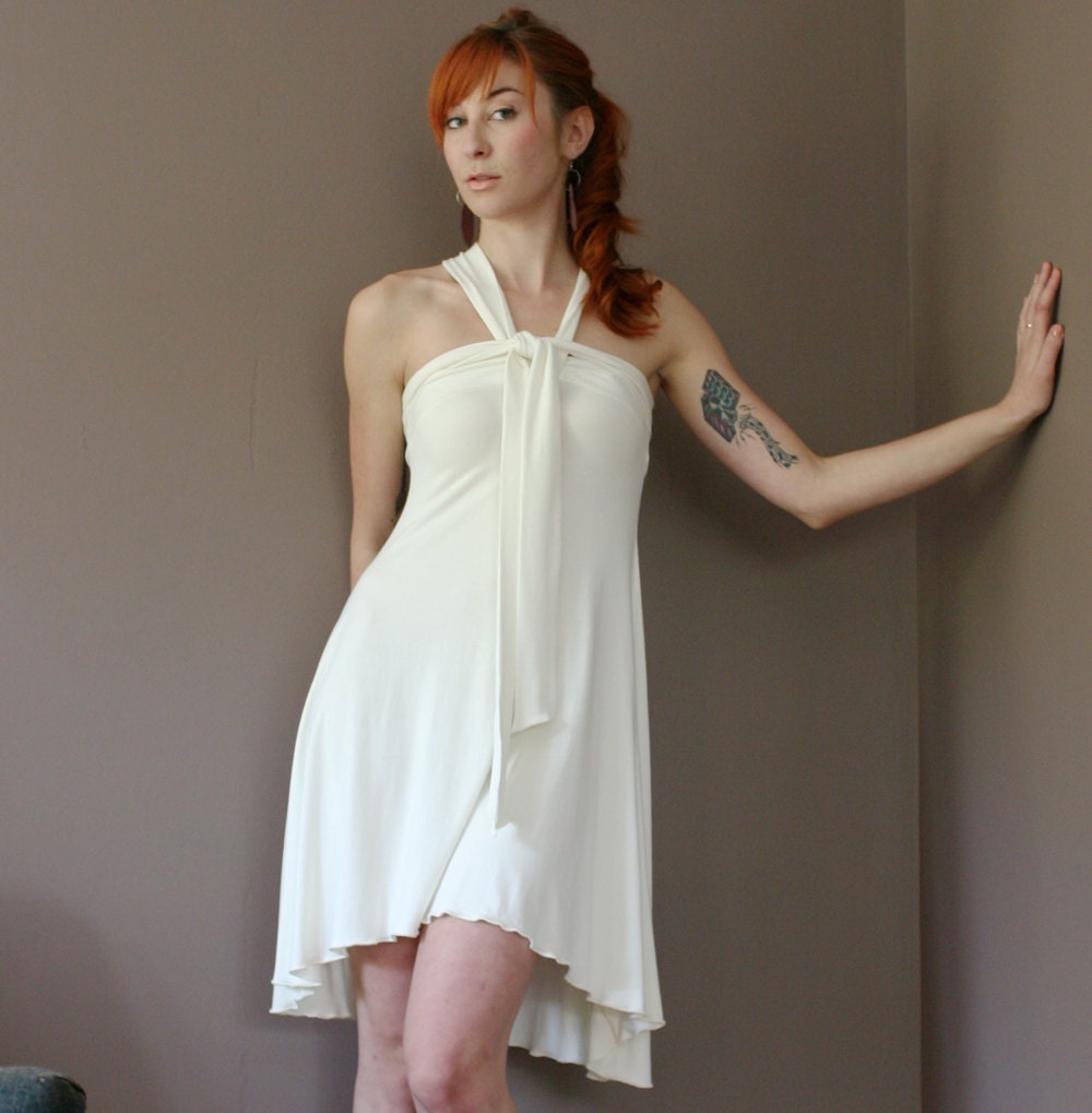 full skirted dress with curved hemline and wrap around tie up neckline  - made to order