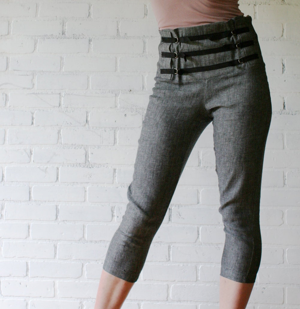 linen capri jeans with high waisted yoke - made to order