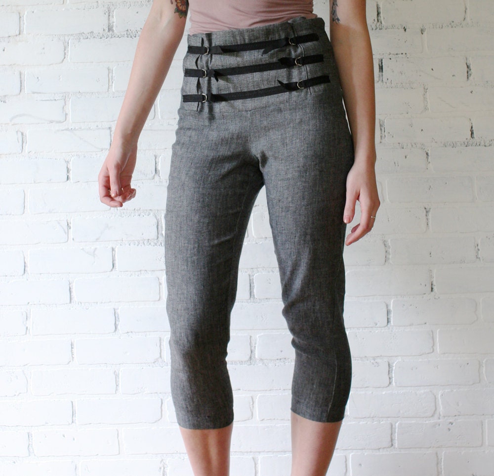 linen capri jeans with high waisted yoke - made to order