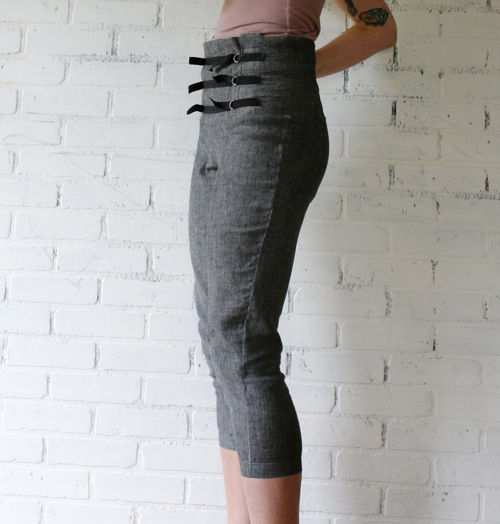 linen capri jeans with high waisted yoke - made to order