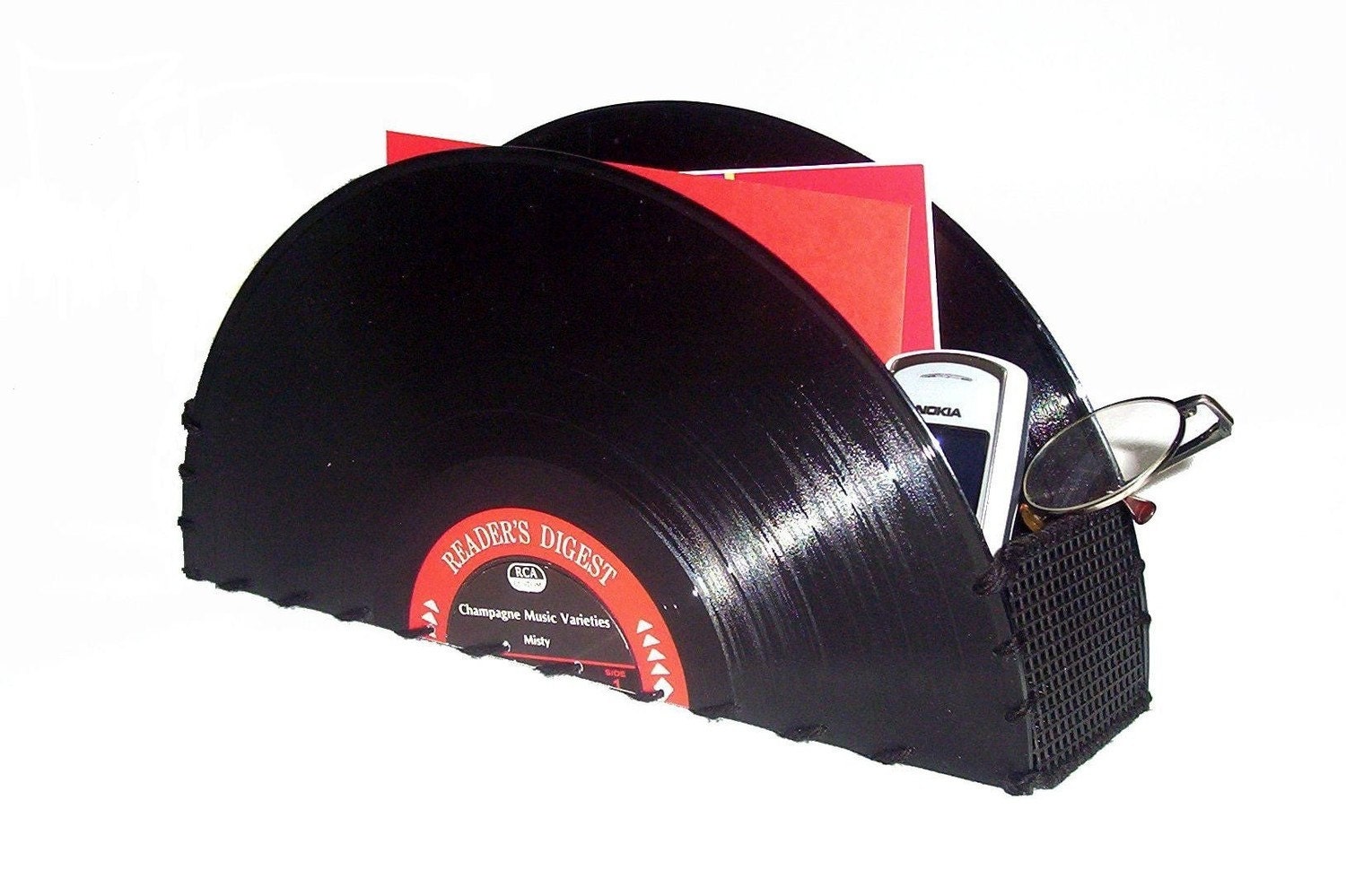 Upcycled Vinyl Record Album Storage Container - Retro Home Decor - Vintage Office Decor