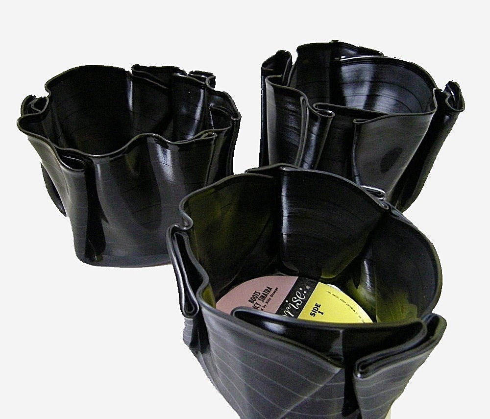 Vintage Vinyl Record Bowl Table Centerpiece Flower Pot Office Accessories or Retro Home Decor