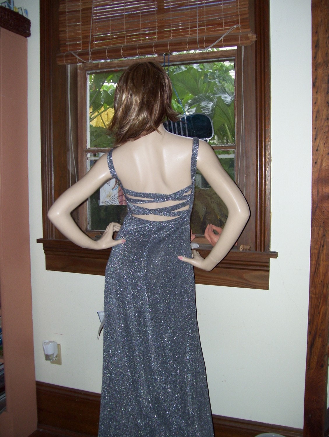 Silver Prom Gown 80's Vintage Hollywood Glam and Glitter Halloween Costume