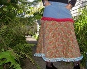 Paisley Corduroy Skirt Fringe and Dingle Balls  Sexy Low Cut Aline Skirt Sz 14