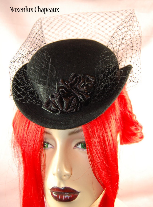 Hat - Bowler - Steampunk - Goth - Burlesque - Victorian - The Tilted Irene Mini Bowler,Noxenlux Chapeaux