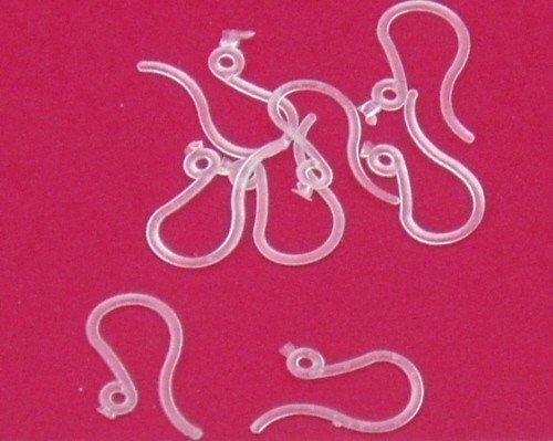 48 Plastic Ear Hooks / French Hook Ear Wires, Clear--Great for folks with metal allergies