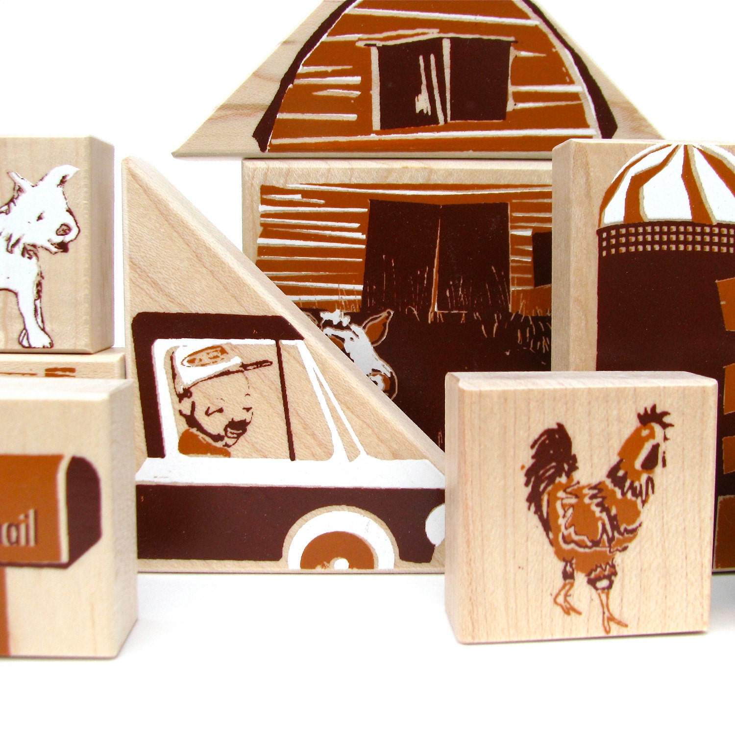 country wood blocks and puzzle- stackable toy -art