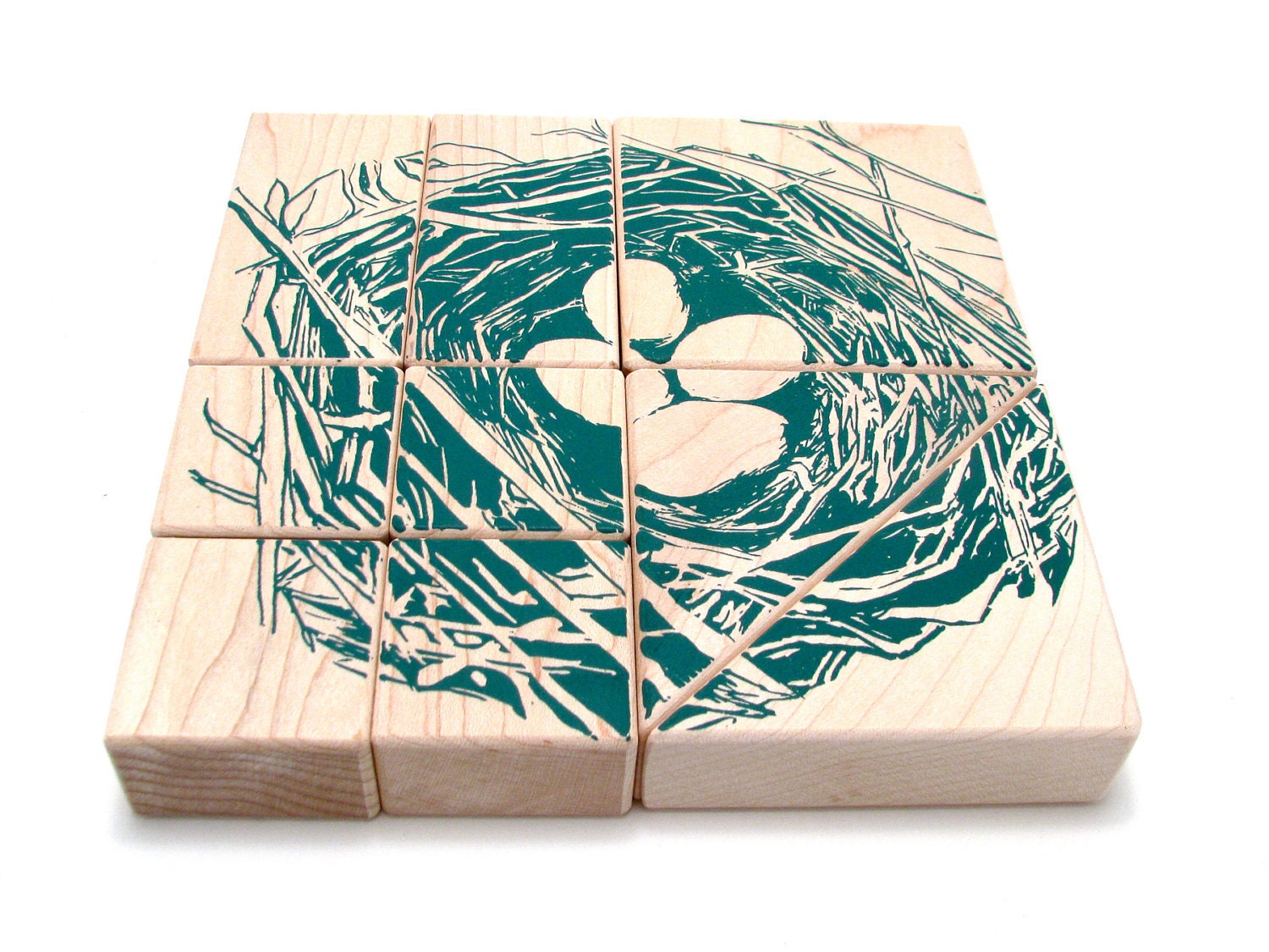 spring maple wooden blocks and puzzle- stacking toy -art