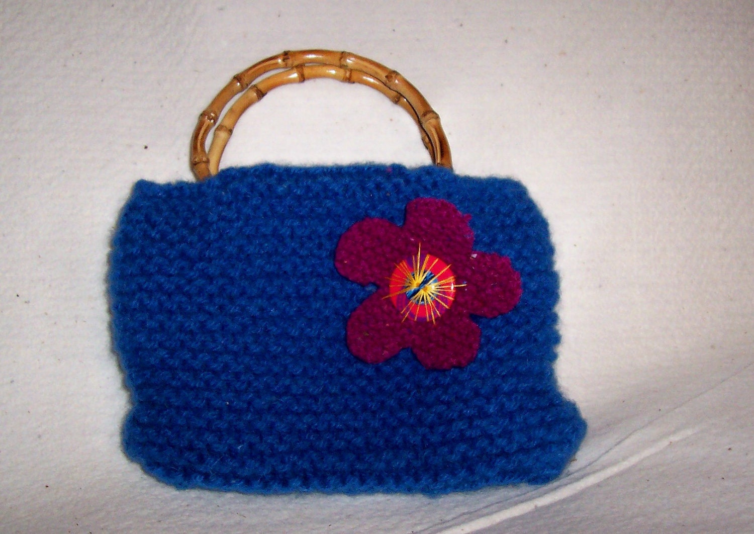 Blue and Purple Embellished Handknitted and Felted Wool Purse