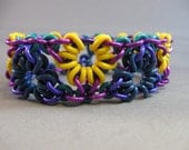 Stretchy Flowers Chain Maille Cuff Bracelet - Bright, Colorful, Floral