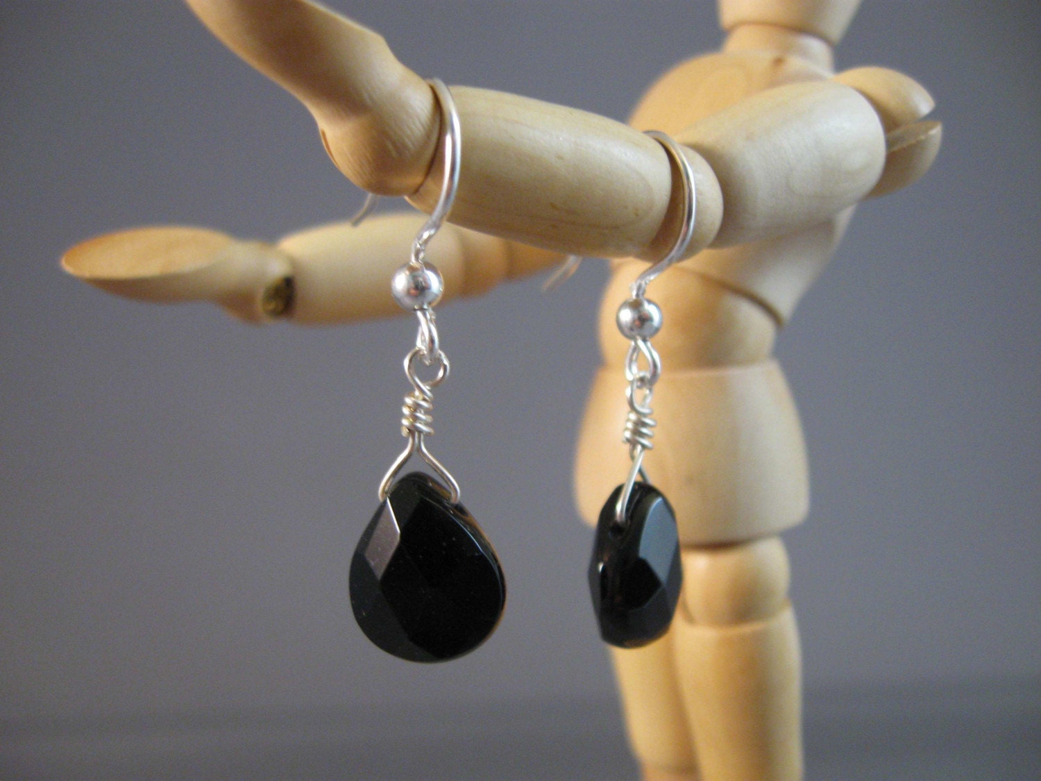 Jet Black Onyx Mini Briolette Earrings with Sterling Silver Ear Wires