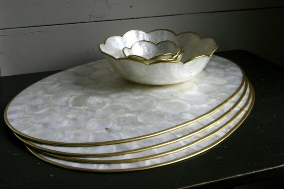 Vintage Capiz Shell Placemats and Bowls by SummerlandStyle on Etsy