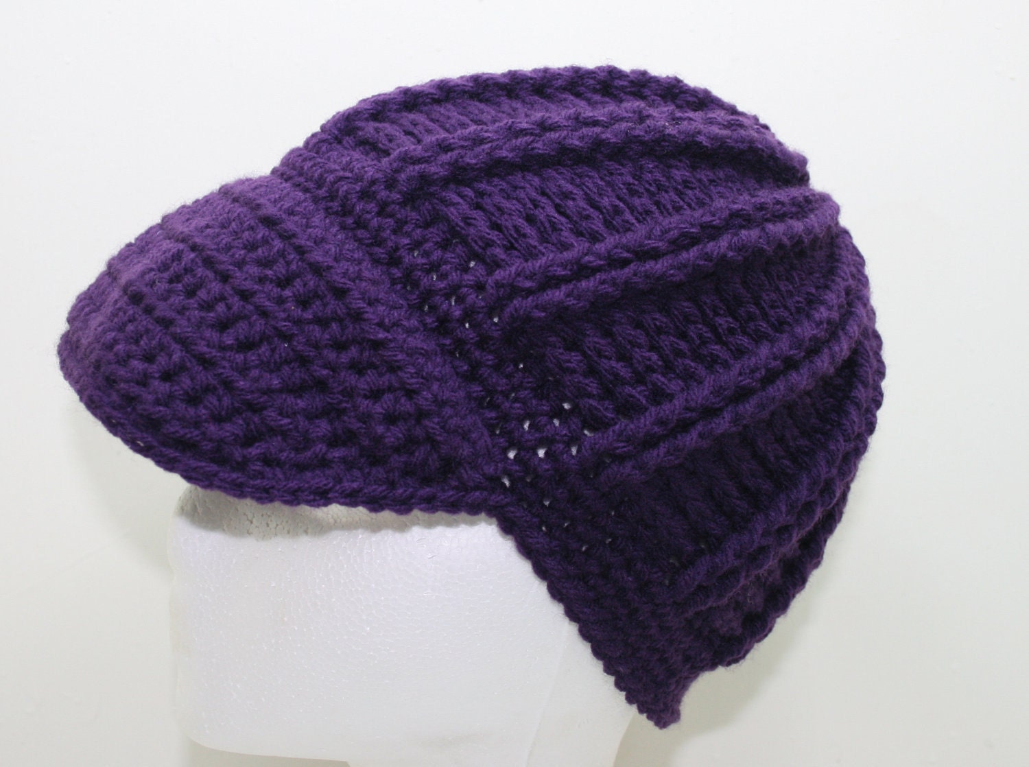 Crochet Cap in Dark Purple Newsboy Style