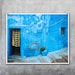Moroccan Art Print - Blue House Door with Green and Yellow Curtain - 10x8 11x14 20x30 20x16 photograph wall art home decor print original