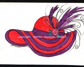 Watercolor Print Red Hat...title - Auntie