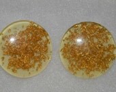 Vintage Confetti Gold Glitter Lucite Clip back Earrings