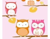 Original Illustration Print of Four Pink Owls titled "Sitting Pretty" (pink)
