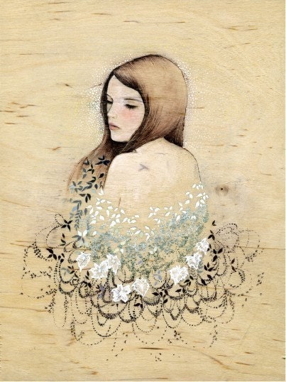 Giclee limited edition print of an original gouache painting on wood titled " While You Were Dreaming"