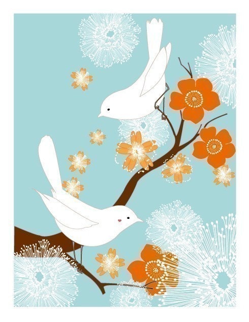 White Love Birds (blue/orange)