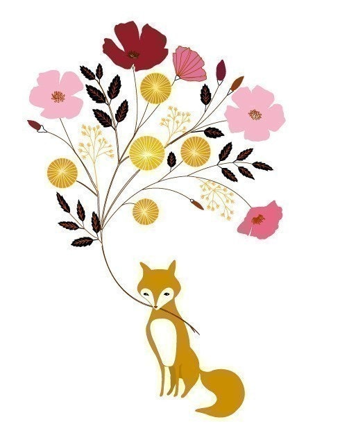 Original Illustration Print of a Fox titled "These Are For You"