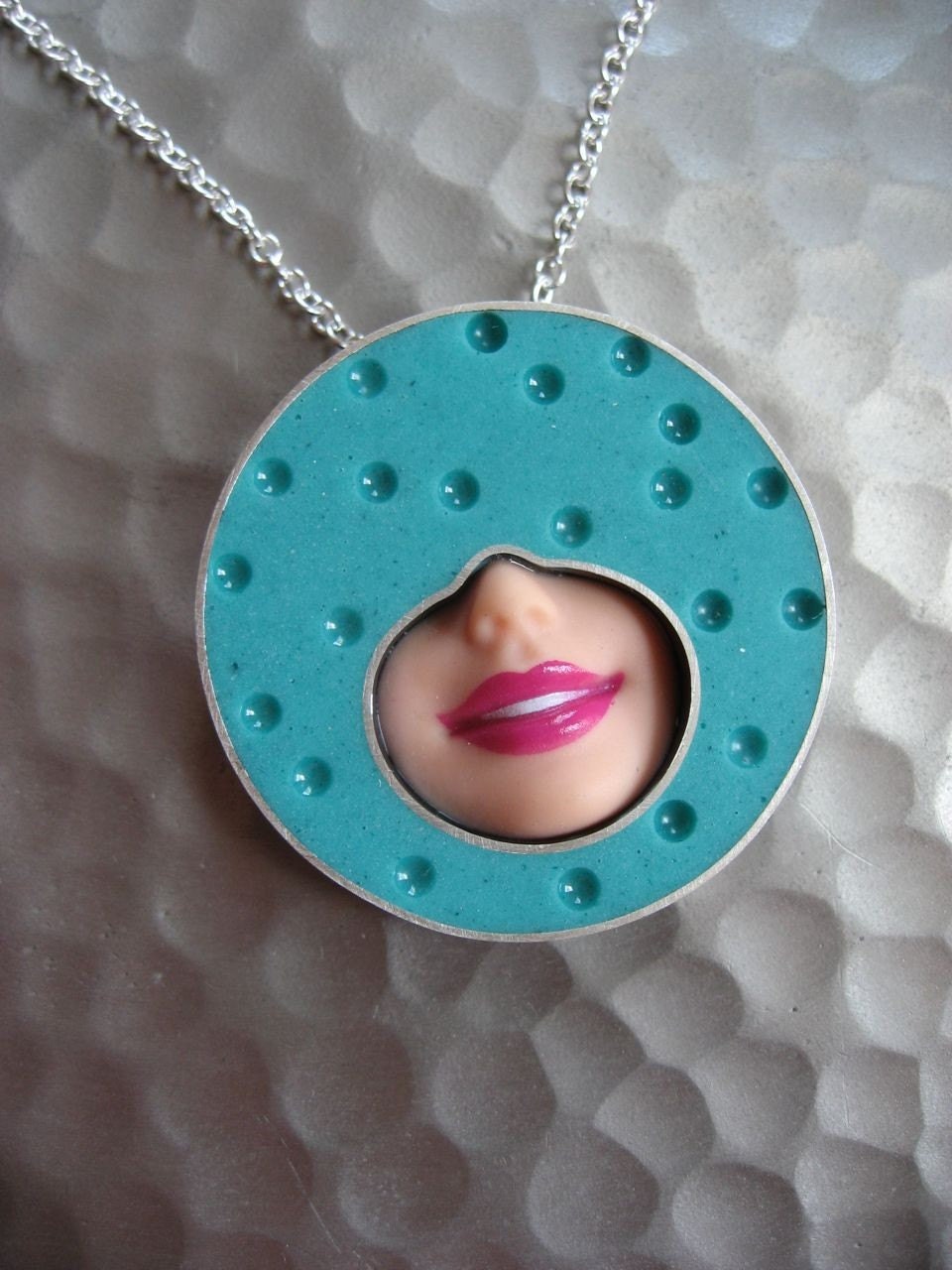 SALE Smile Polka Necklace - teal blue