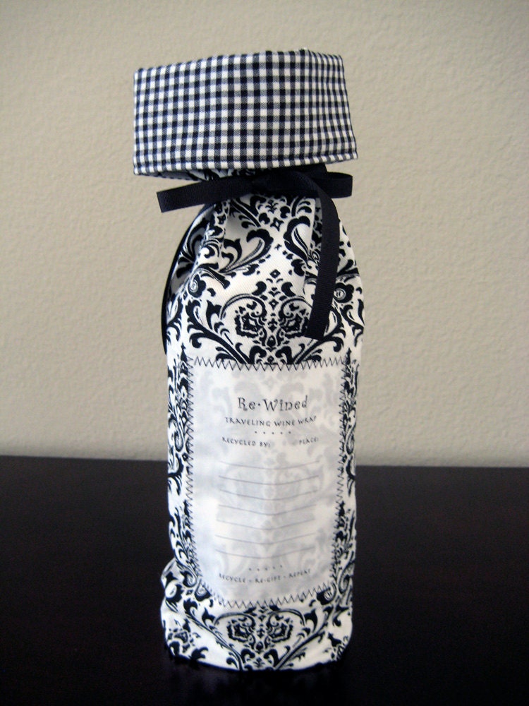Re-Wined Traveling Wine Wrap, Wine Bag, Fabric Tote - Style B