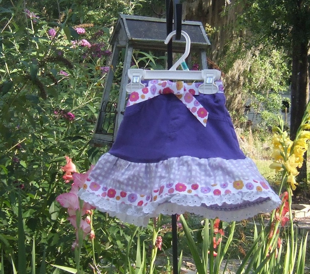 M2MG Pretty Posies Upcycled Tiered Ruffled Purple Lavendar Skirt Baby Toddler Girls 12 18 24 months mths