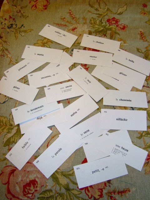 Lot of 25 French Vocabulary Flash Cards