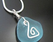 Genuine Beach Combed Sea Glass Necklace - Aqua Blue Swirl - Sterling Silver