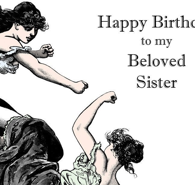 Fighting Sisters Birthday Card