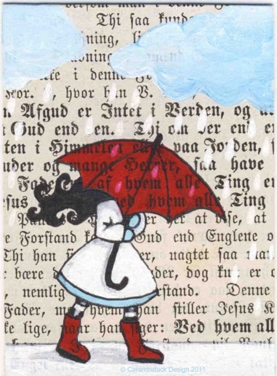 Original ACEO - My red umbrella