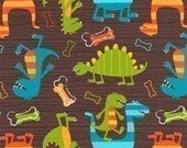 Michael Miller Dino Dudes Brown Fabric - By the Yard