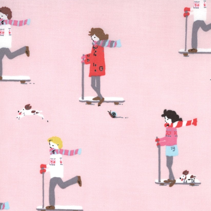 Aneela Hoey,  Sherbet Pips, Scooters on Pink Lemonade Fabric - By the Yard