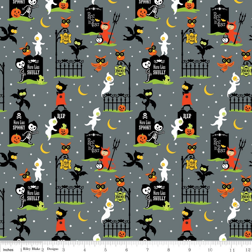 Riley Blake Designs, Costume Clubhouse, Graveyard Gray Fabric - By the Yard