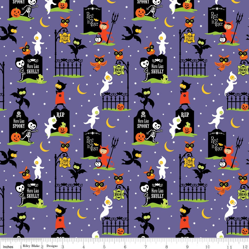 Riley Blake Designs, Costume Clubhouse, Graveyard Purple Fabric - Half Yard