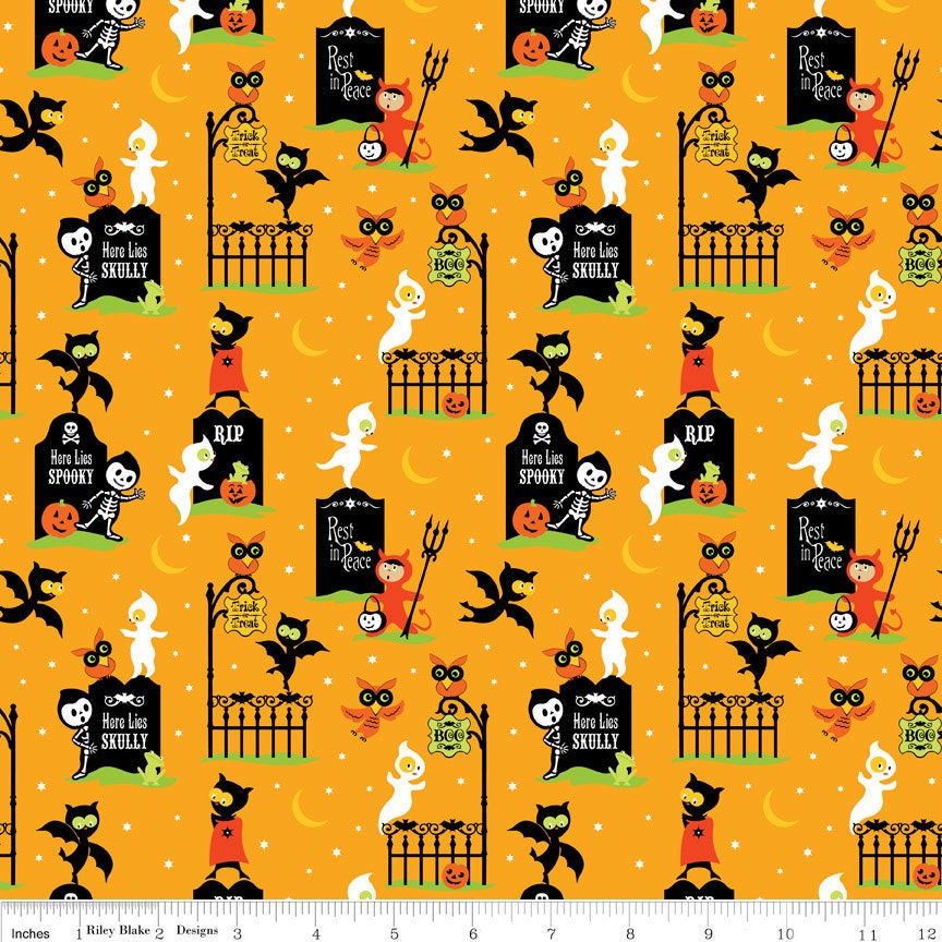 Riley Blake Designs, Costume Clubhouse, Graveyard Orange Fabric - Half Yard