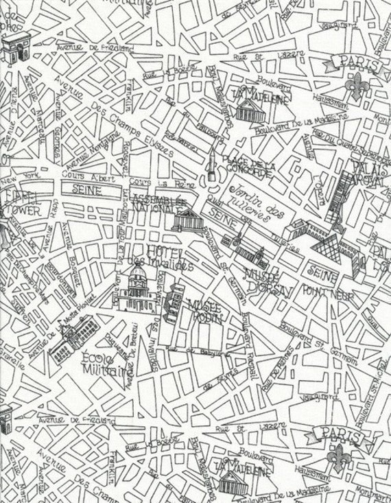 Timeless Treasures Paris Map Fabric in White - By the Yard