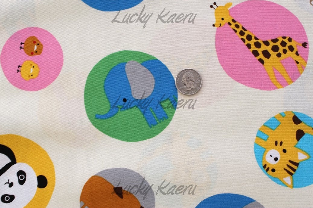 Cute Animals in Circles on Cream Japanese Fabric - Half Yard