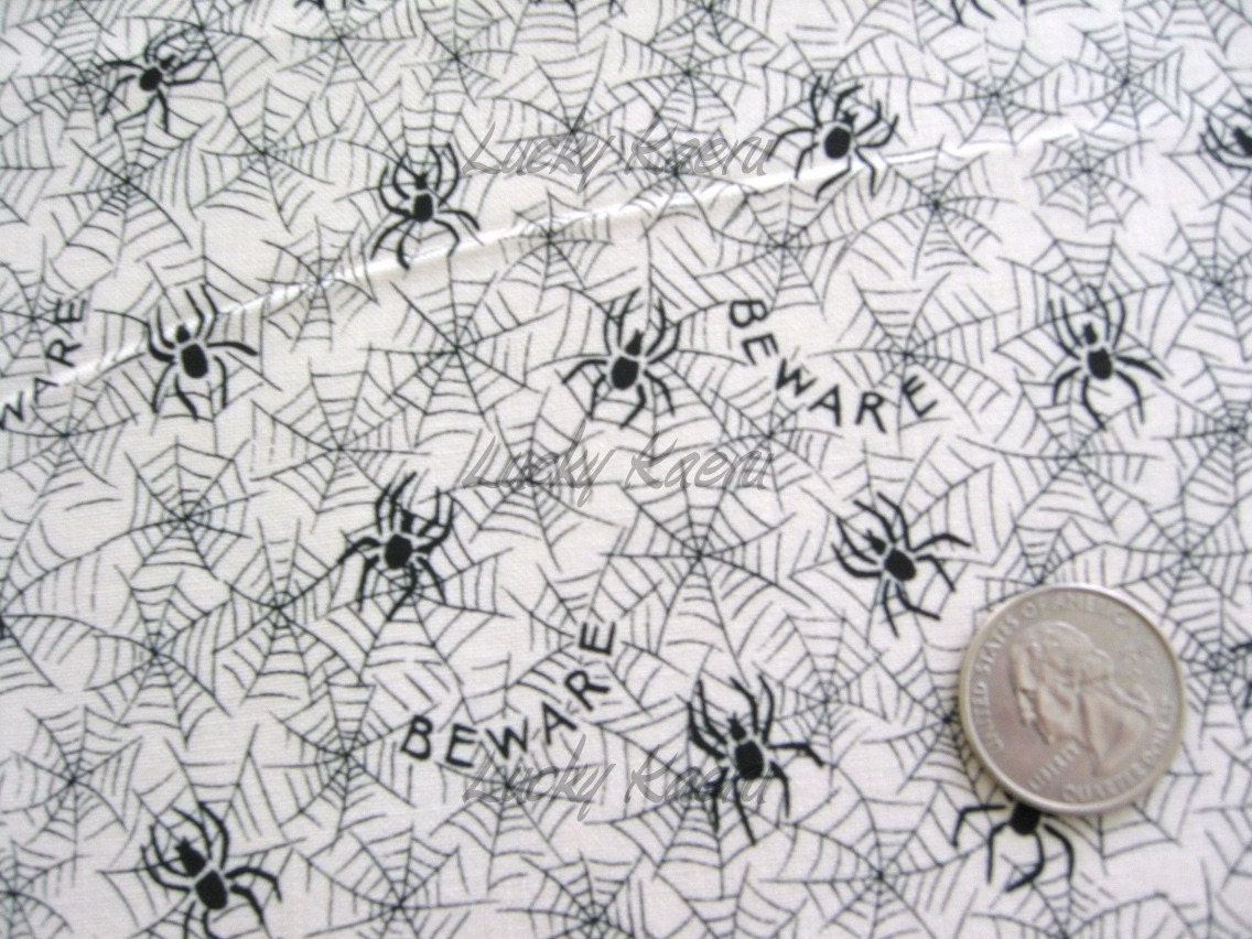 SALE Beware Spiders and Webs on Natural Fabric - Half Yard