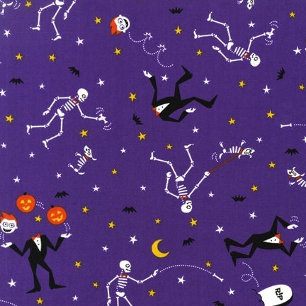 SALE Caleb Gray Eerie Alley 2, Headless Halloween Creatures on Purple Fabric - By the Yard