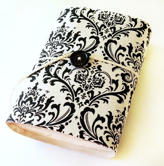 Black and White Damask Linen Journal by OxtonBooks on Etsy