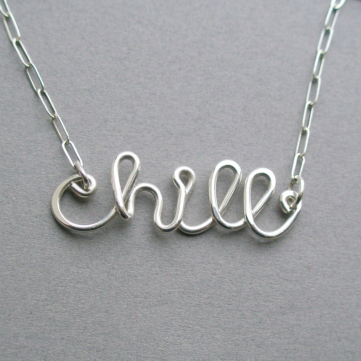 chill necklace (all sterling silver wire word necklace)