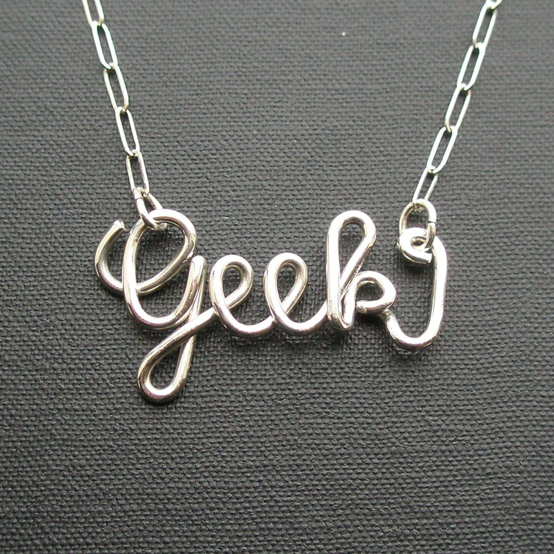 Geek necklace (sterling silver wire word necklace)