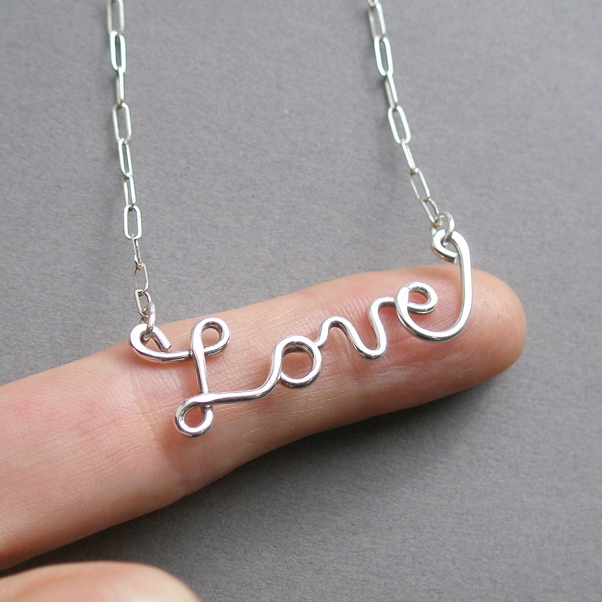 Love Necklace (sterling silver wire word) American Cancer Foundation donation