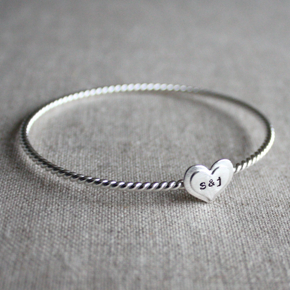 True Love Bangle Bracelet - sterling silver handstamped with loves initials