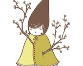 Forest keeper gnome with twigs - Art Print
