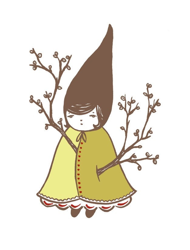 Forest keeper gnome with twigs - Art Print