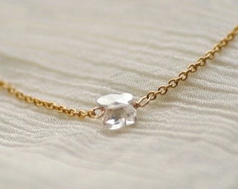 CUSTOM NECKLACE  Flutter bracelet - tiny butterfly beige smoke crystal gold fill - delicate jewelry